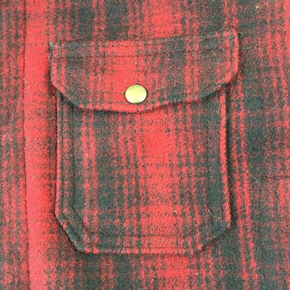 Vintage 1940s Mens Woolrich Mackinaw Red Black Plaid Jacket Hunting Wool Size 46 - Picture 12 of 15